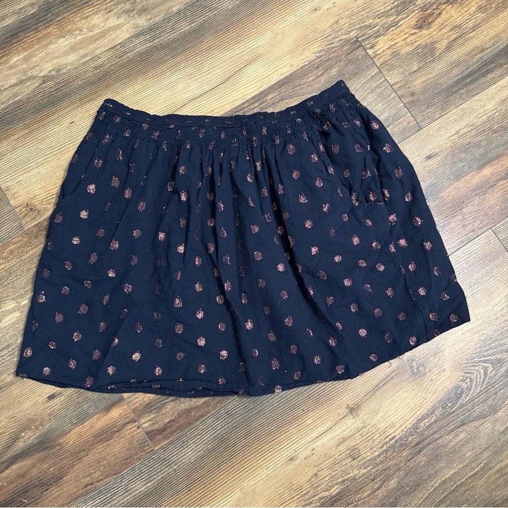 J. Crew women’s SKIRT navy with bronze oval dots size Medium
